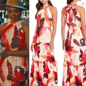 Alex Marie Watercolor Floral Halter High Neck Maxi Dress size 4